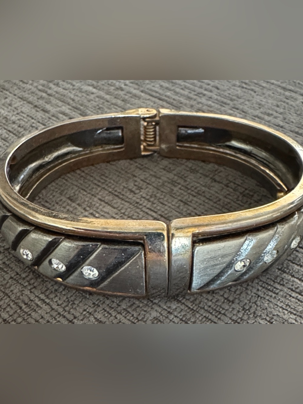 Vintage Silver-Tone Hinged Bracelet with Crystal Accents